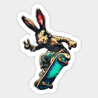 Cool retro rabbit on skateboard Sticker